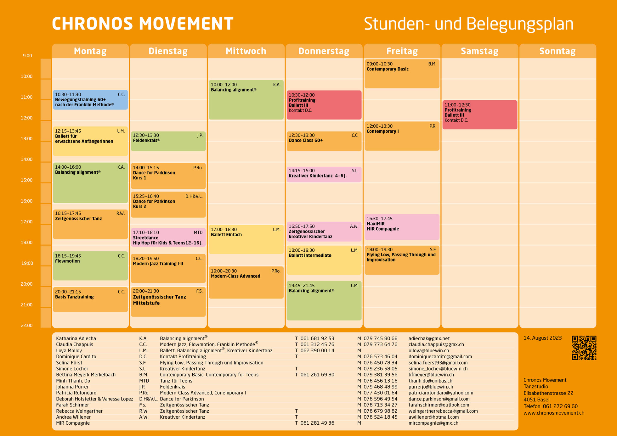 Stundenplan Chronos Movement