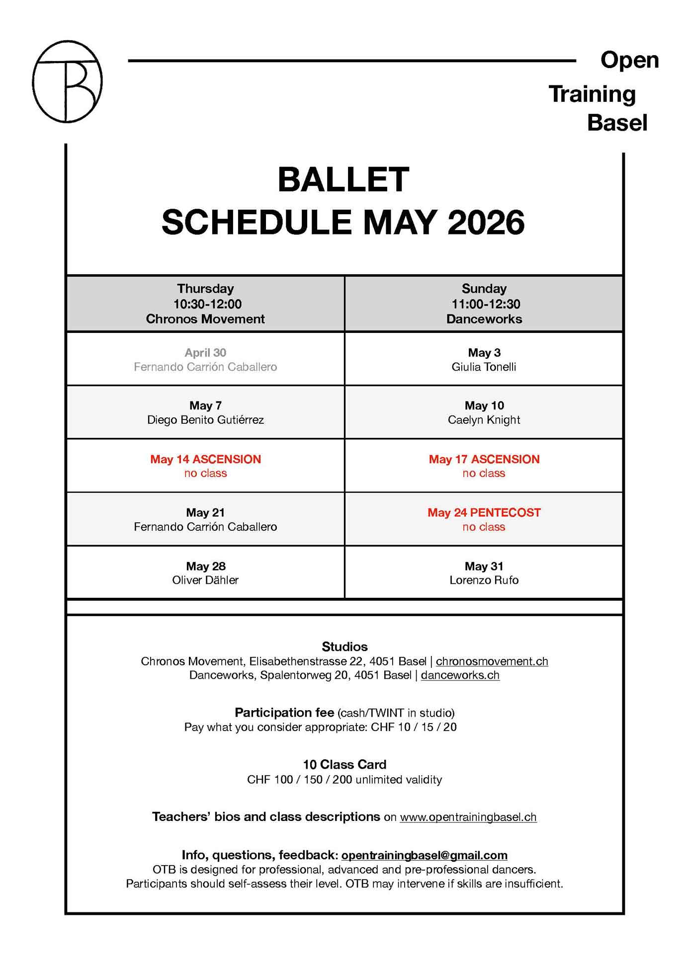 Profitraining Schedule
