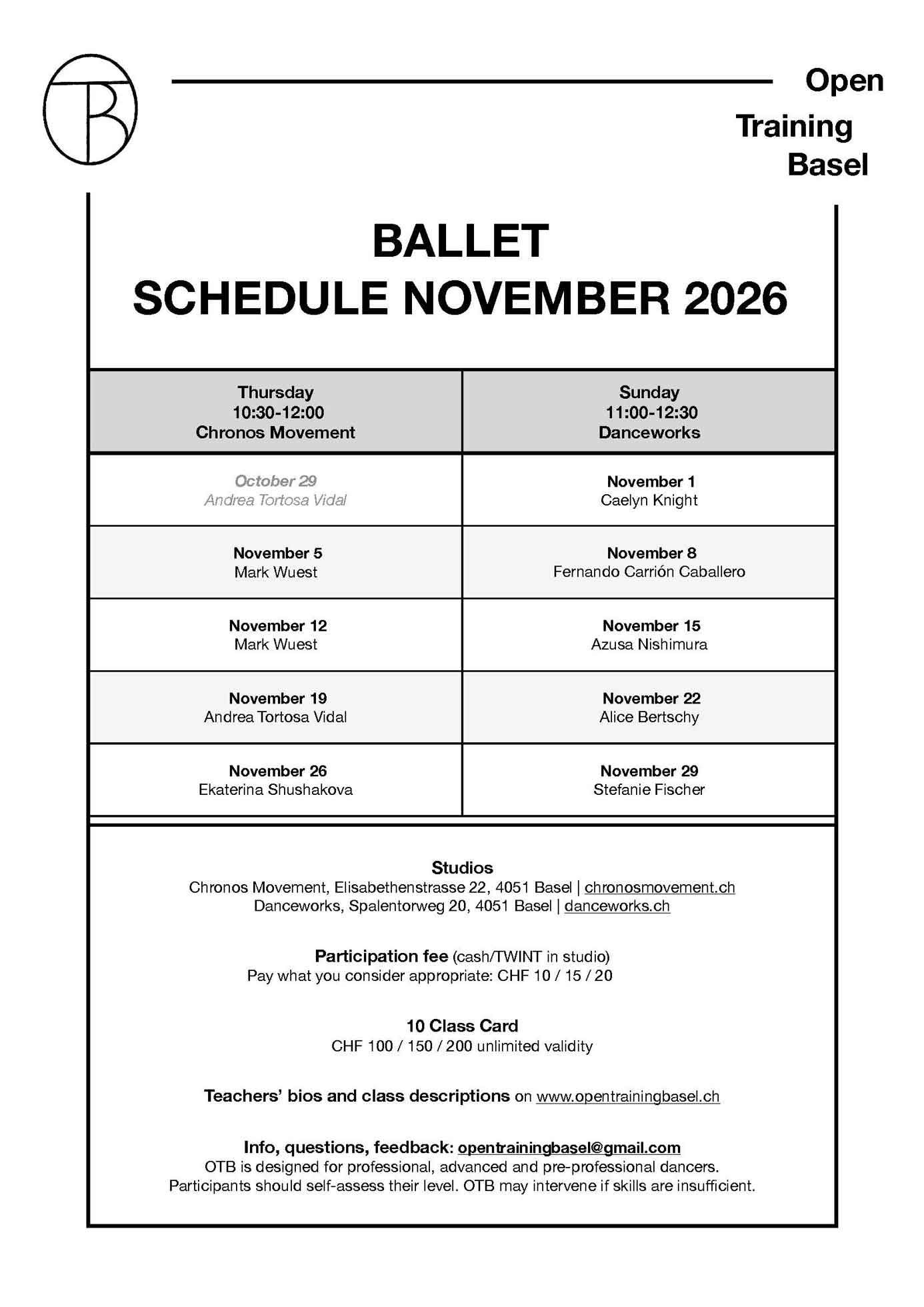 Profitraining Schedule
